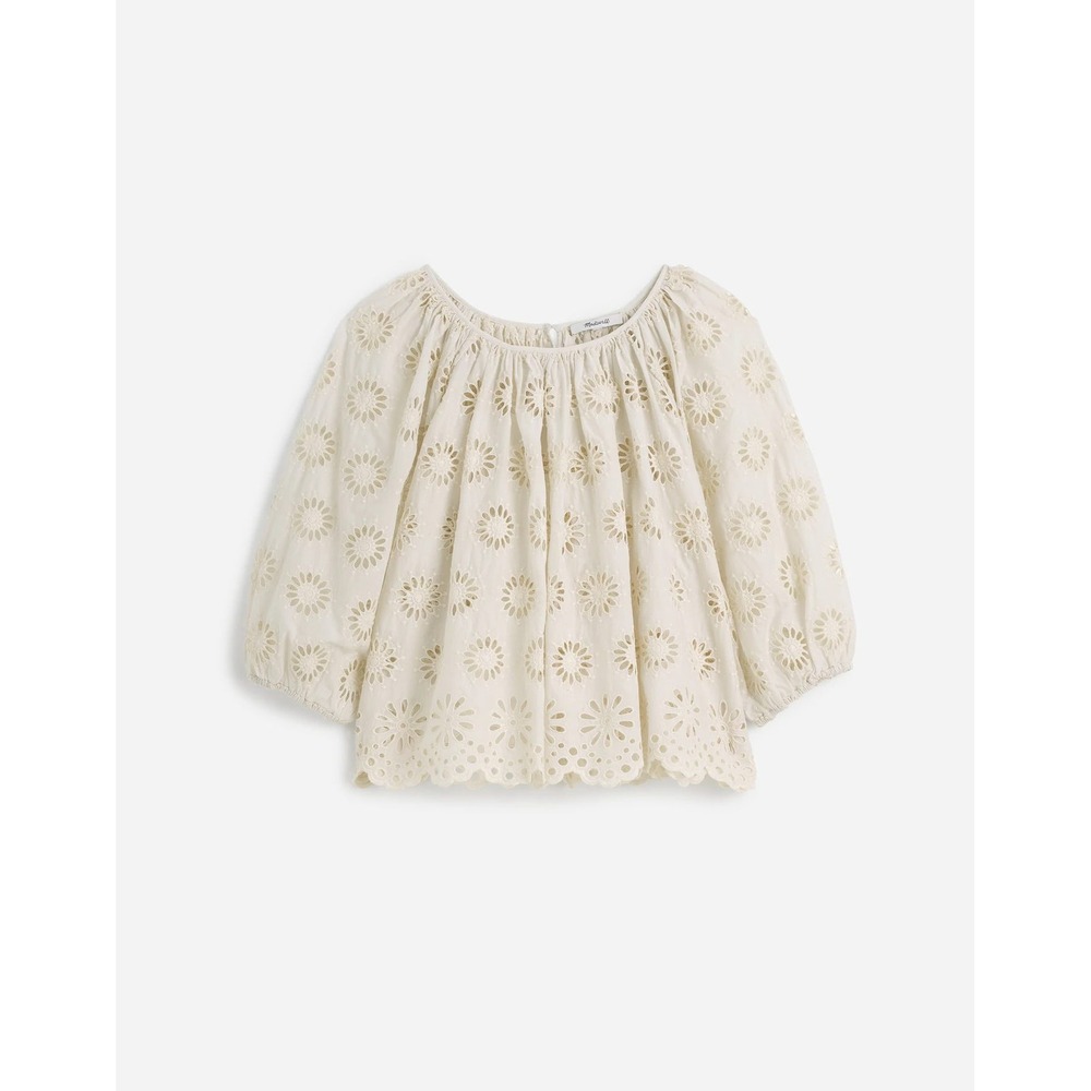 Madewell Embroidered Shirred Puff-Sleeve Top Floral Eyelet Medium‎ NWT